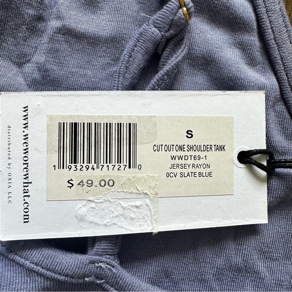 WE WORE WHAT Cut Out One Shoulder Tank Top Size Small Slate Blue Jersey Crop NEW - Picture 3 of 5